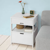 White Bedside Table with 2 Drawers Chez Guru