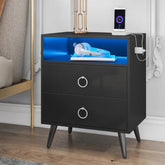 Amelia Modern LED Bedside table with USB and power socket Black Chez Guru