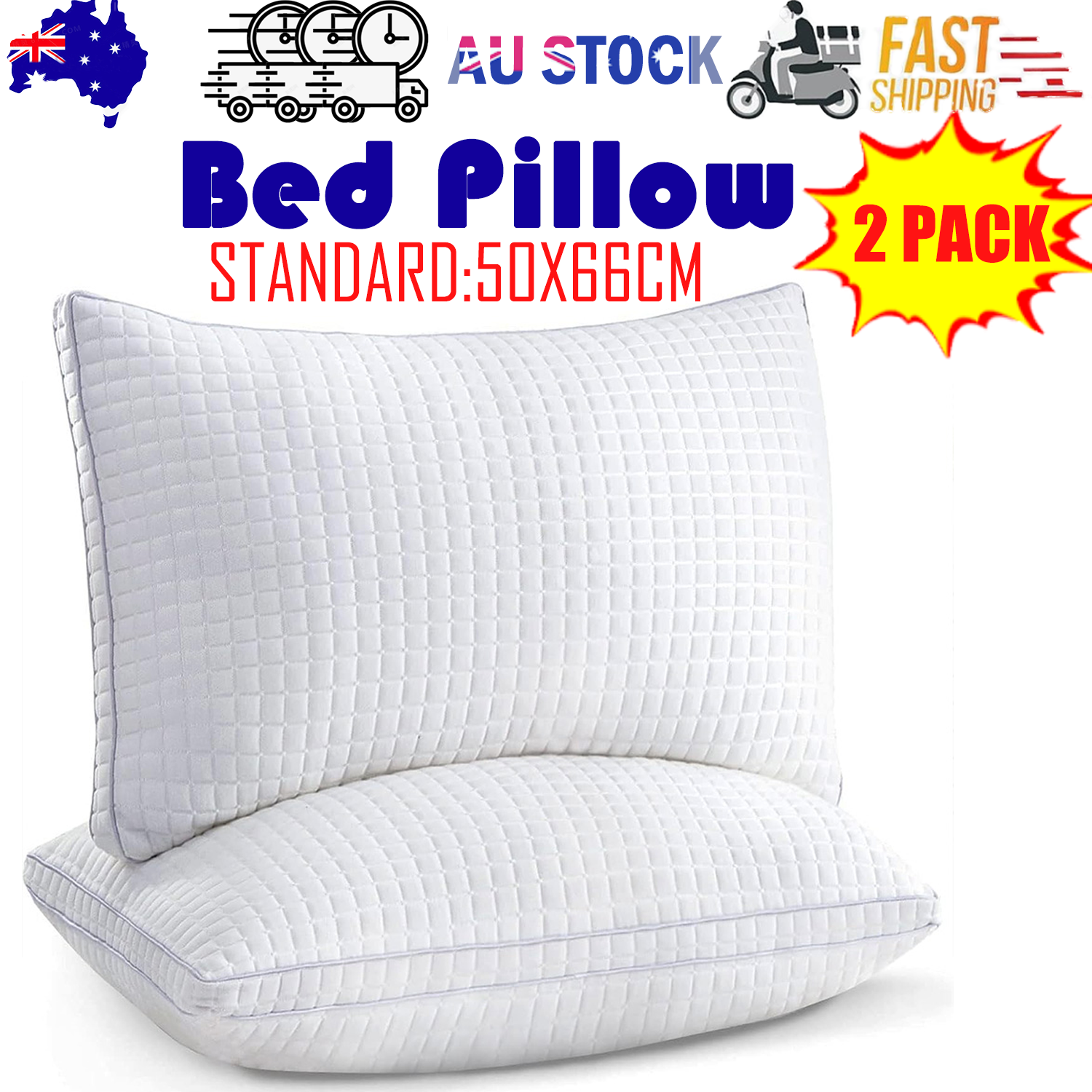 2xStandard Quality Pillows Cotton Hotel Adjustable Home Pillows Down Alternative Pillows Chez Guru