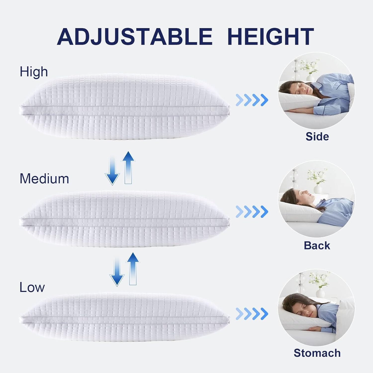 2xStandard Quality Pillows Cotton Hotel Adjustable Home Pillows Down Alternative Pillows Chez Guru