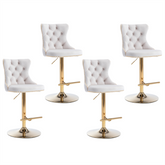 4x Height Adjustable Swivel Bar Stool Velvet Studs Barstool with Footrest and Golden Base- Beige Chez Guru