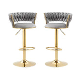 2x Height Adjustable Swivel Bar Stool Velvet Golden Base Barstools Chairs Padded Seat- Grey