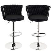 SERENITà Modern Silver Swivel Upholstered Velvet Adjustable Height Counter Stool with Metal Frame Black (Set of 2)