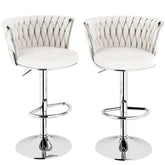 SERENITà Modern Silver Swivel Upholstered Velvet Adjustable Height Counter Stool with Metal Frame White (Set of 2)