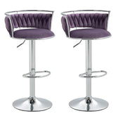 SERENITà Silver Swivel Upholstered Velvet Adjustable Height Counter Stool with Metal Frame Voilet (Set of 2)