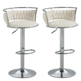 SERENITà Silver Swivel Upholstered Velvet Adjustable Height Counter Stool with Metal Frame White (Set of 2)