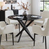 Round Marble-Effect Table-Black Chez Guru