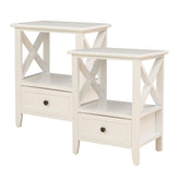 2-tier Bedside Table with Storage Drawer 2 PC Rustic White Chez Guru