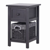 Grey Bedside Table with Wicker Basket Chez Guru