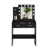 Diana Vanity Set with Shelves Cushioned Stool and Lighted Mirror- Black Chez Guru