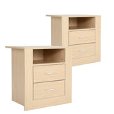 2X Bedside Table Side Storage Cabinet Nightstand Bedroom 2 Drawer 1 Shelf ZURI OAK Chez Guru