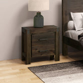 Bedside Table 2 drawers Night Stand Solid Wood Acacia Storage in Chocolate Colour Chez Guru