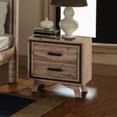 Bedside Table 2 drawer Night Stand with Solid Acacia Storage in Sliver Brush Colour Chez Guru