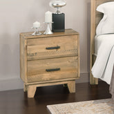 Bedside Table 2 drawers Night Stand Solid Wood Storage Light Brown Colour Chez Guru