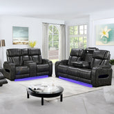 3-2 Seater Electric Air Leather Dark Grey Recliner Set