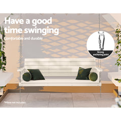 Gardeon Porch Swing Chair with Chain Outdoor Furniture 3 Seater Bench Wooden White Chez Guru
