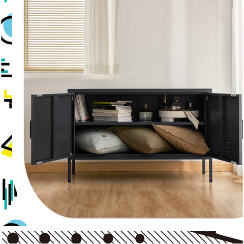 Artiss Buffet Sideboard Metal Cabinet - BASE Charcoal Chez Guru