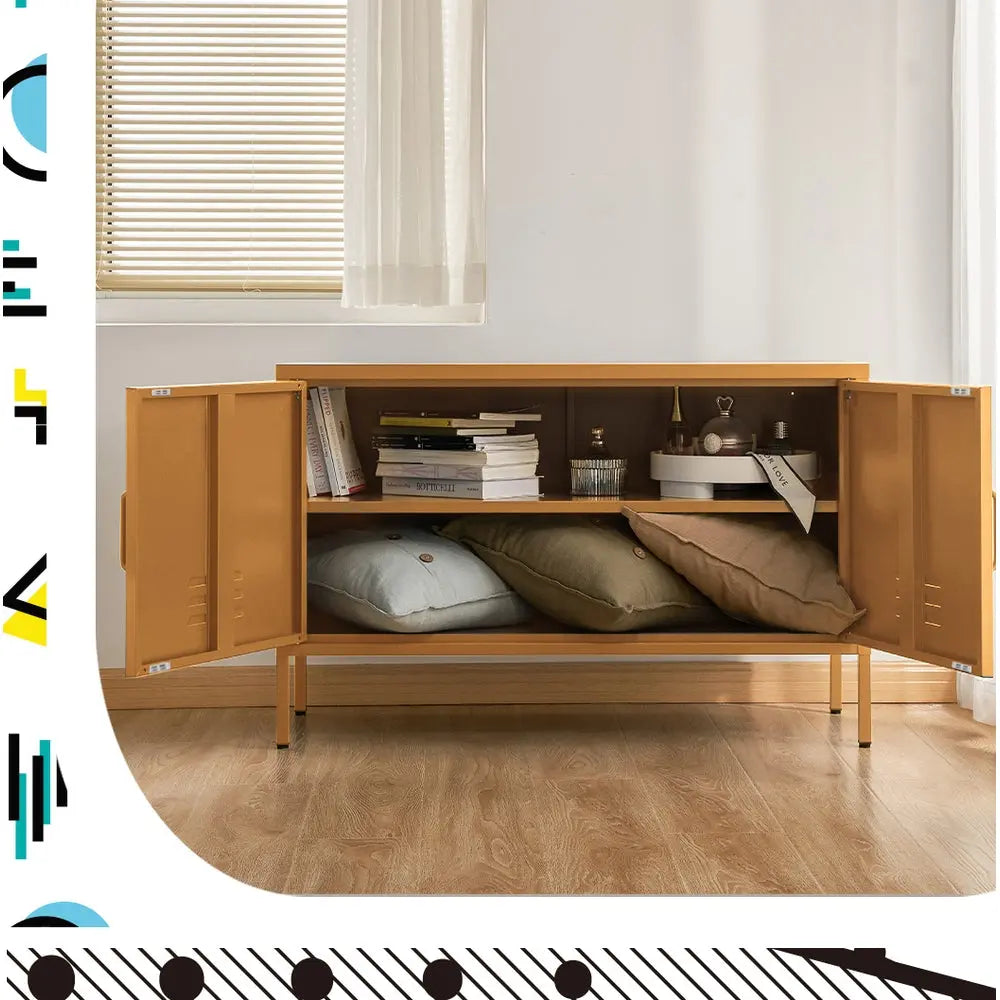 Artiss Buffet Sideboard Metal Cabinet - BASE Yellow Chez Guru