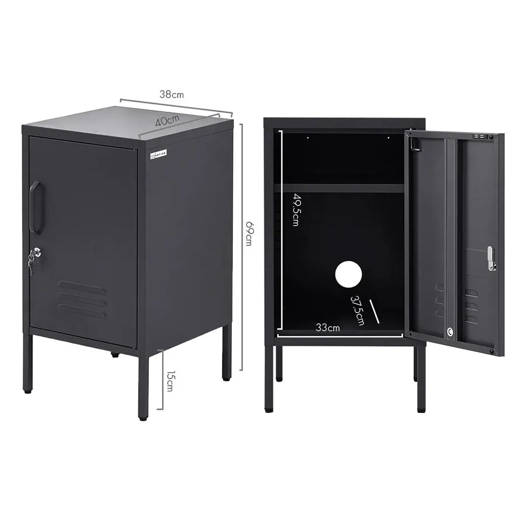 Artiss Bedside Table Metal Cabinet - Black - Chez Guru