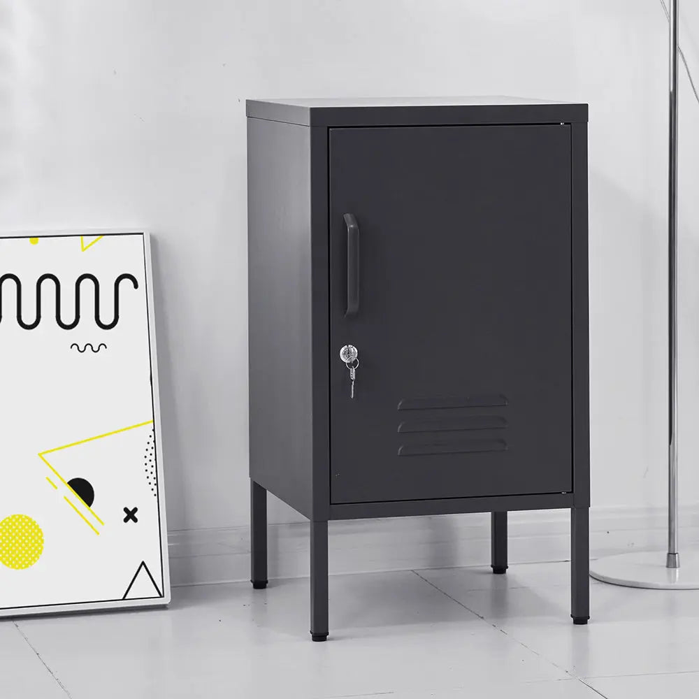 Artiss Bedside Table Metal Cabinet - Black - Chez Guru