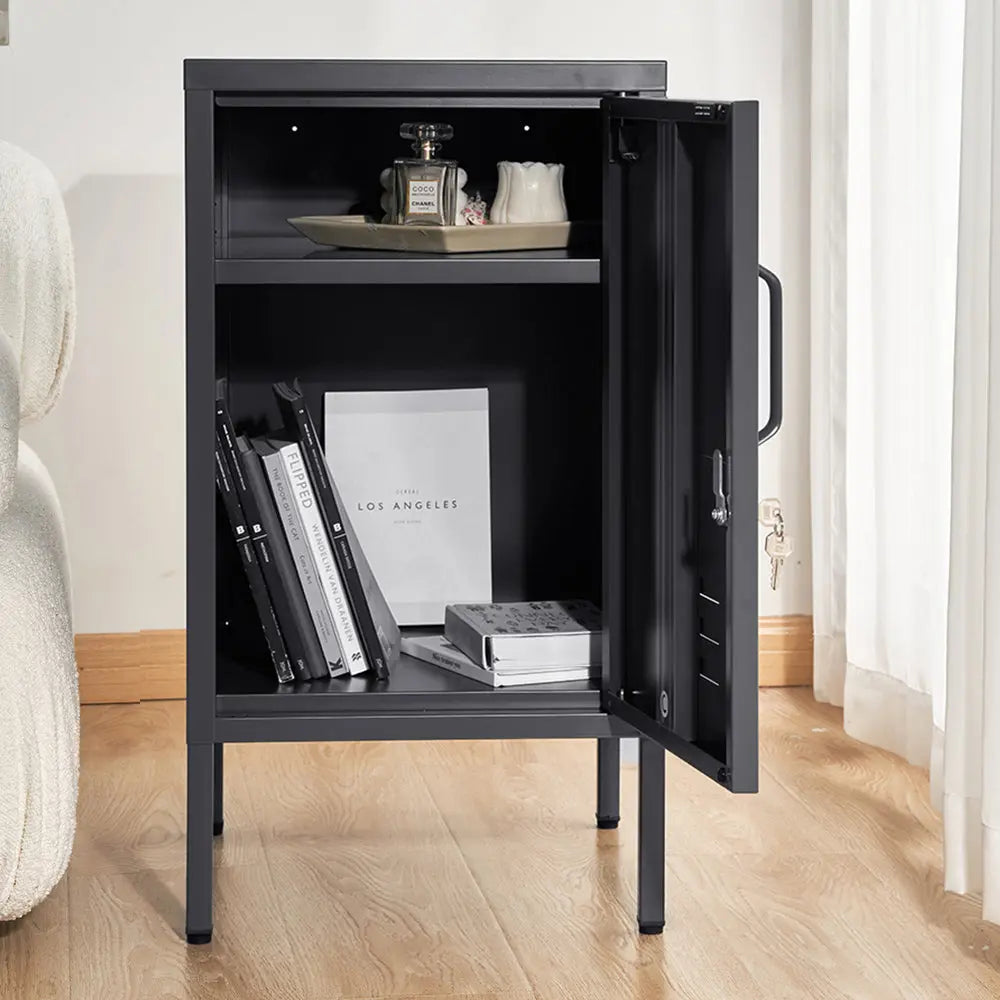 Artiss Bedside Table Metal Cabinet - Black - Chez Guru