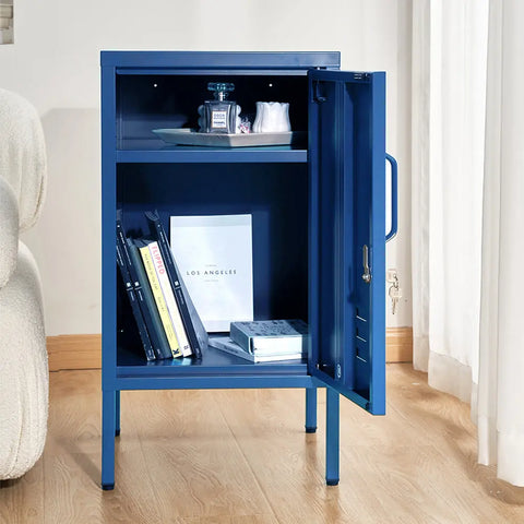 Artiss Bedside Table Metal Cabinet - Blue - Chez Guru