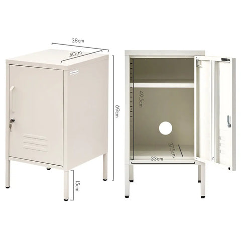 Artiss Bedside Table Metal Cabinet - White - Chez Guru