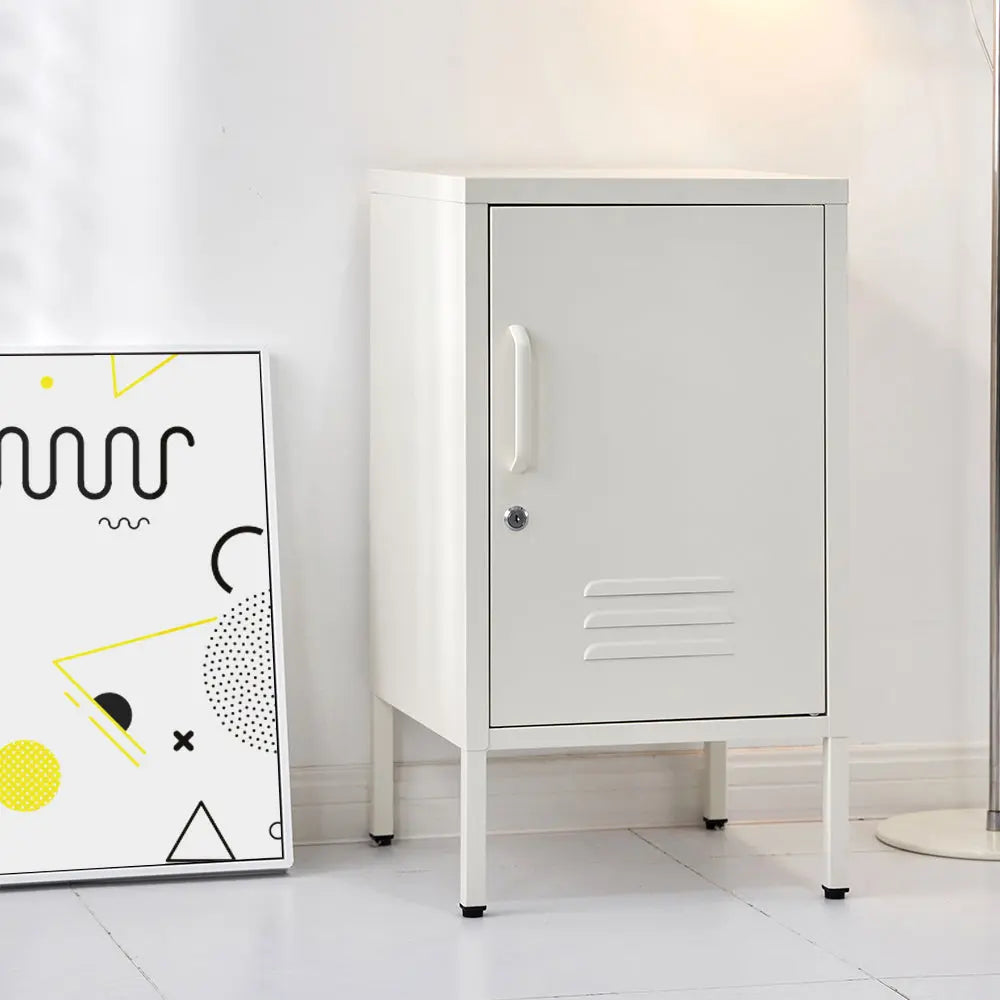 Artiss Bedside Table Metal Cabinet - White - Chez Guru