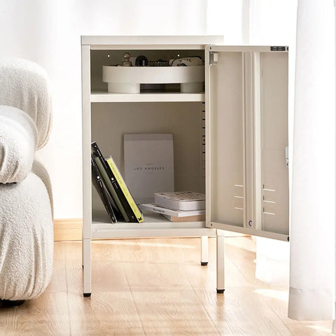Artiss Bedside Table Metal Cabinet - White - Chez Guru