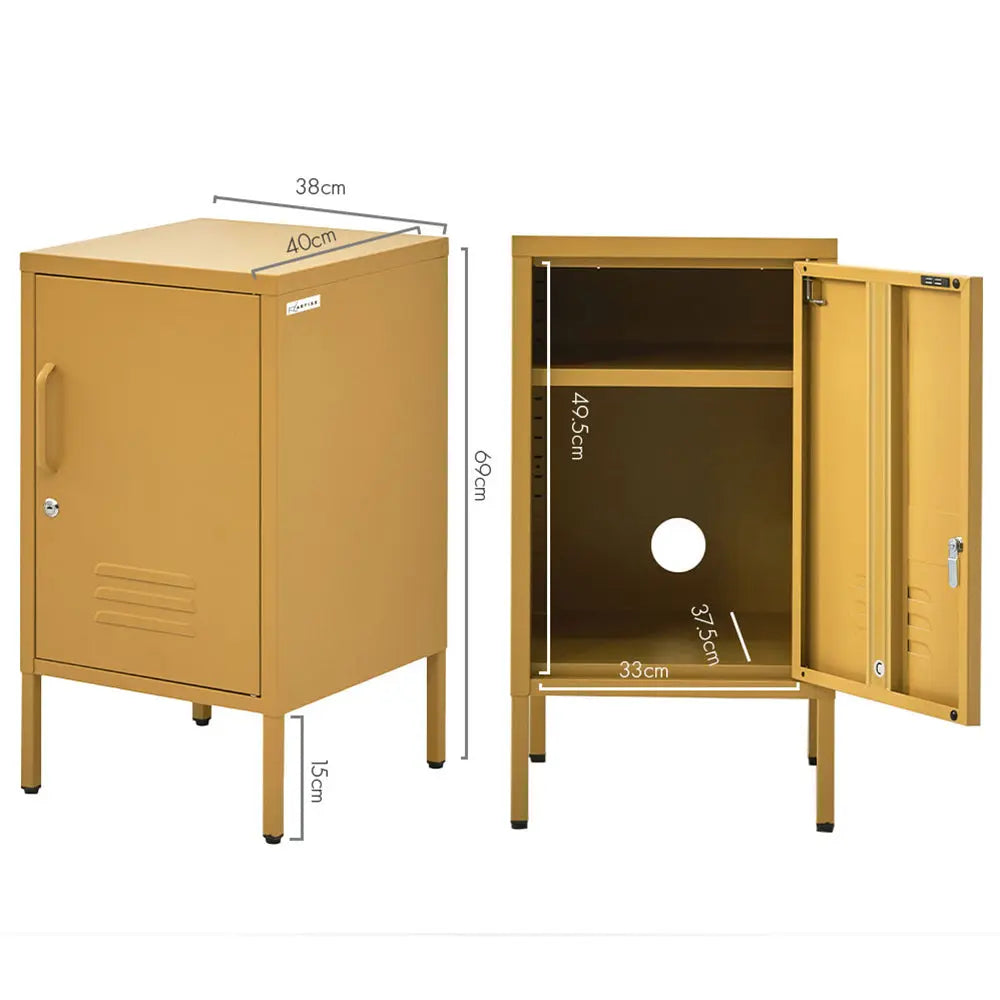 Artiss Bedside Table Metal Cabinet - Yellow - Chez Guru