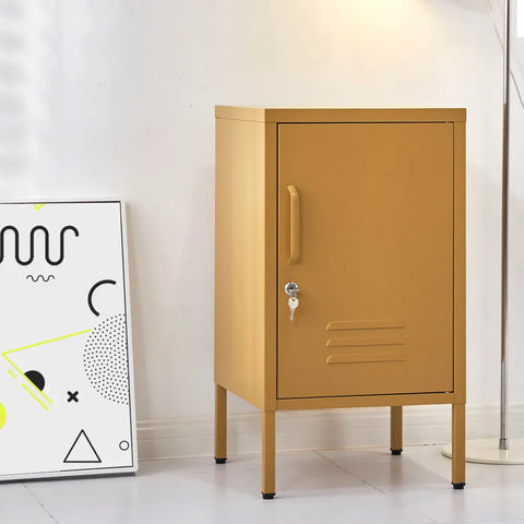 Artiss Bedside Table Metal Cabinet - Yellow - Chez Guru