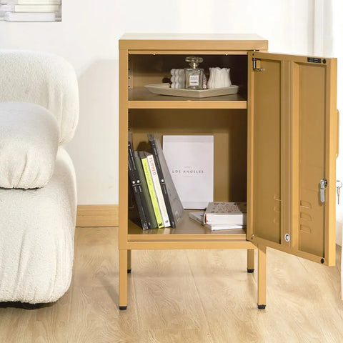 Artiss Bedside Table Metal Cabinet - Yellow - Chez Guru