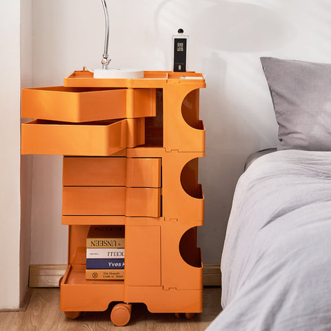 Artiss Storage Trolley Bedside Table 5 Tier Cart Boby Replica Orange Chez Guru