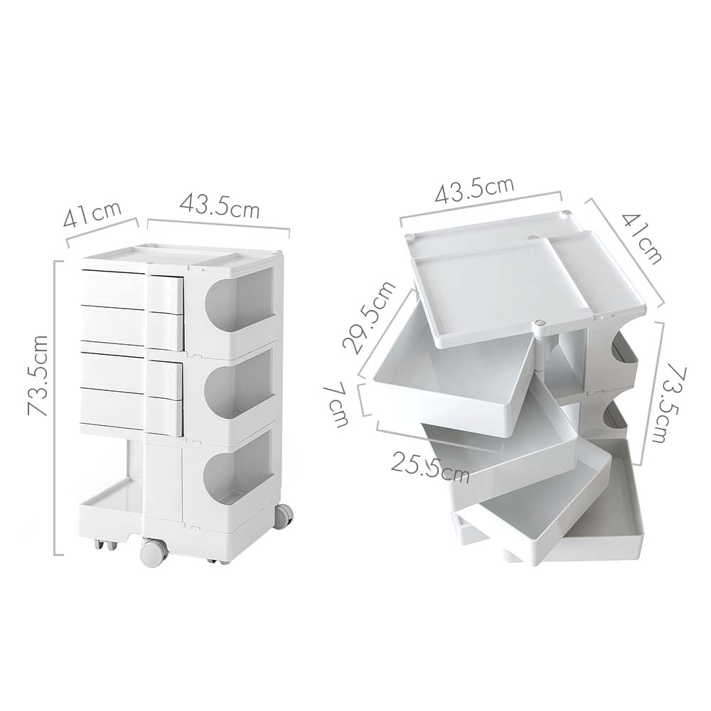 Artiss Storage Trolley Cart Bedside Table 5 Tier White Chez Guru