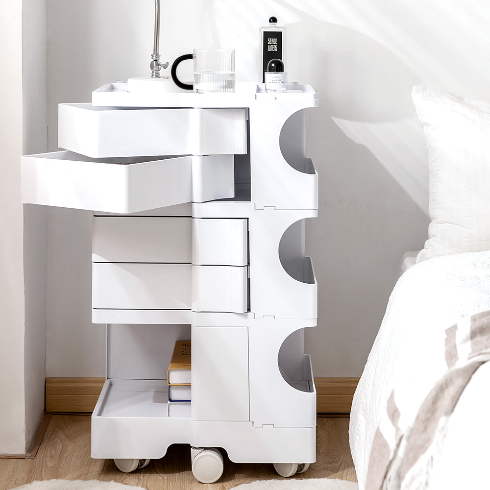 Artiss Storage Trolley Cart Bedside Table 5 Tier White Chez Guru