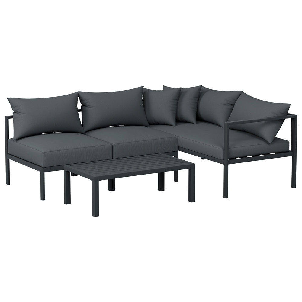 Gardeon 4 Seater Outdoor Sofa Set Aluminium Patio Furniture Setting 4PC Charcoal Chez Guru