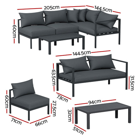 Gardeon 4 Seater Outdoor Sofa Set Aluminium Patio Furniture Setting 4PC Charcoal Chez Guru