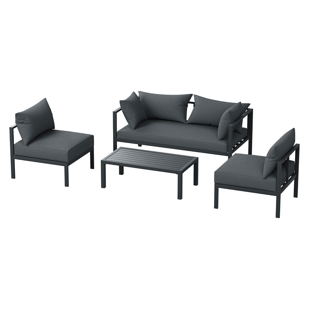 Gardeon 4 Seater Outdoor Sofa Set Aluminium Patio Furniture Setting 4PC Charcoal Chez Guru