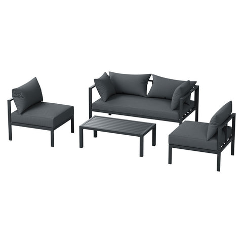 Gardeon 4 Seater Outdoor Sofa Set Aluminium Patio Furniture Setting 4PC Charcoal Chez Guru