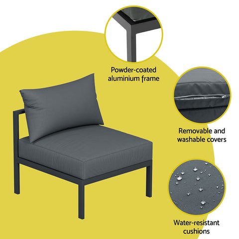Gardeon 4 Seater Outdoor Sofa Set Aluminium Patio Furniture Setting 4PC Charcoal Chez Guru