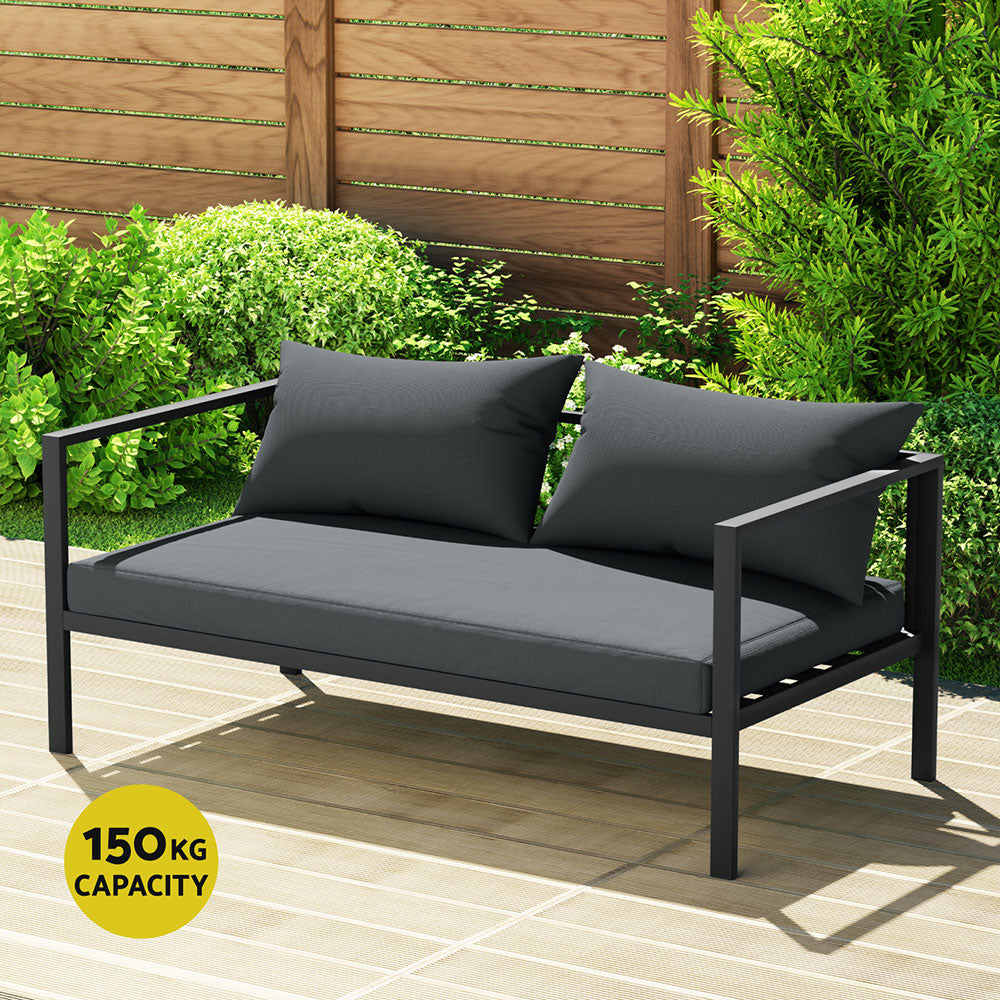 Gardeon 4 Seater Outdoor Sofa Set Aluminium Patio Furniture Setting 4PC Charcoal Chez Guru