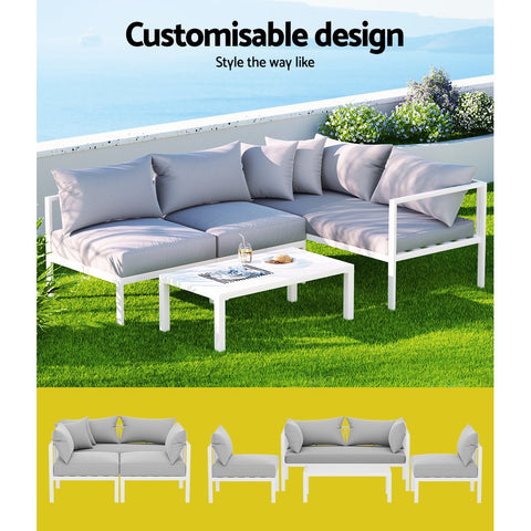 Gardeon 4 Seater Outdoor Sofa Set Aluminium Lounge Setting Chez Guru