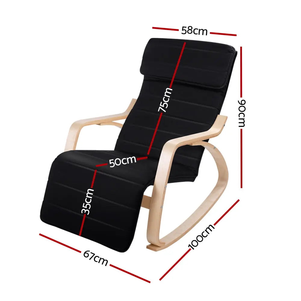 Artiss Rocking Armchair Footrest Nursing Black Afton - Chez Guru