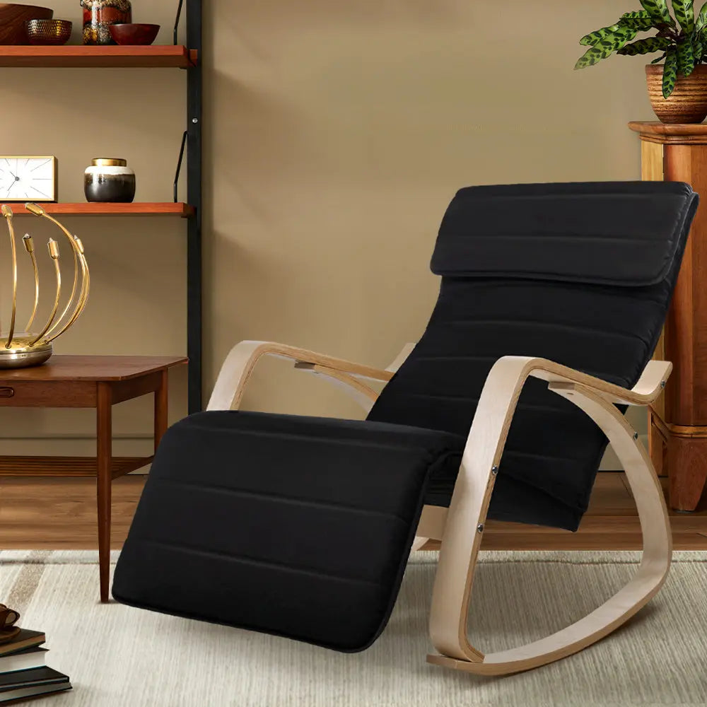 Artiss Rocking Armchair Footrest Nursing Black Afton - Chez Guru