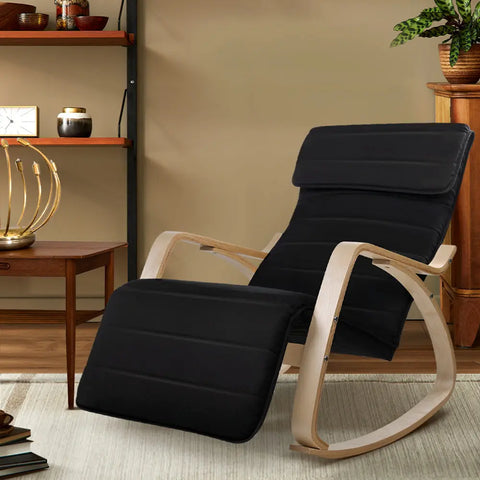 Artiss Rocking Armchair Footrest Nursing Black Afton - Chez Guru