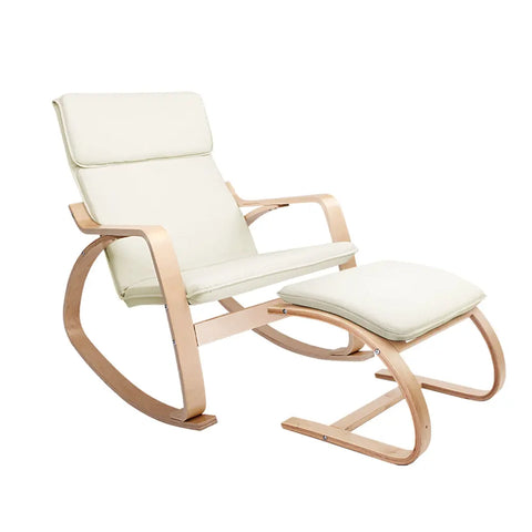 Artiss Rocking Armchair Footstool Bentwood Beige - Chez Guru