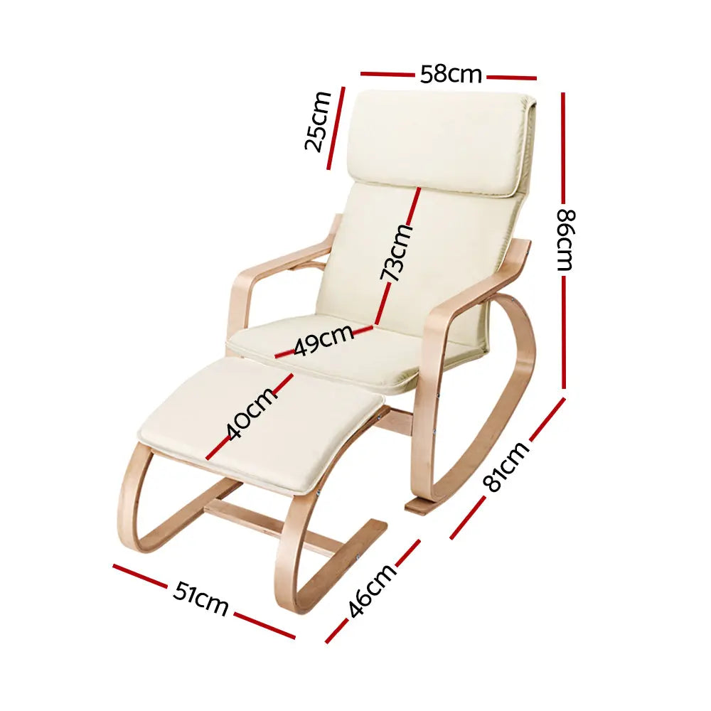 Artiss Rocking Armchair Footstool Bentwood Beige - Chez Guru
