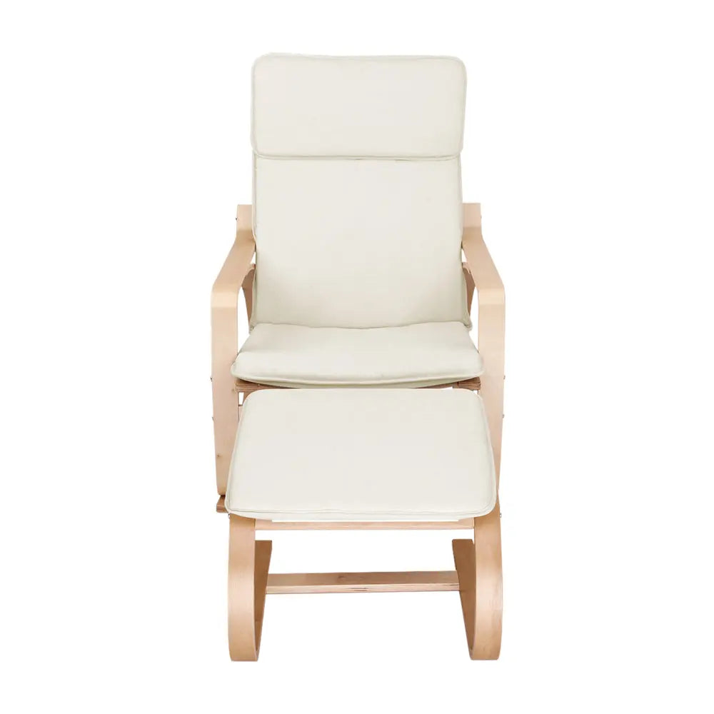 Artiss Rocking Armchair Footstool Bentwood Beige - Chez Guru