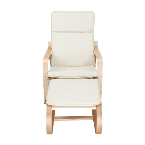 Artiss Rocking Armchair Footstool Bentwood Beige - Chez Guru