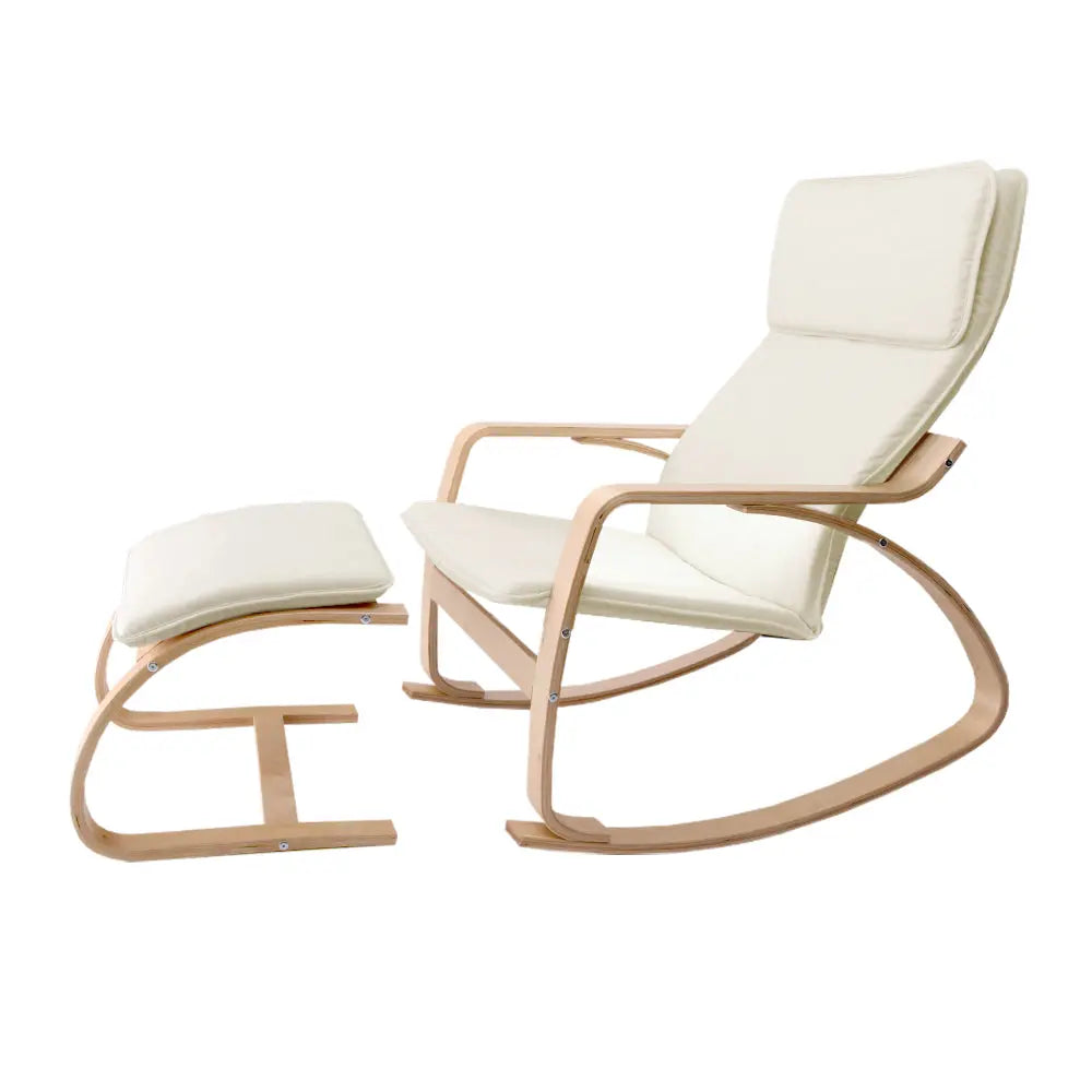Artiss Rocking Armchair Footstool Bentwood Beige - Chez Guru